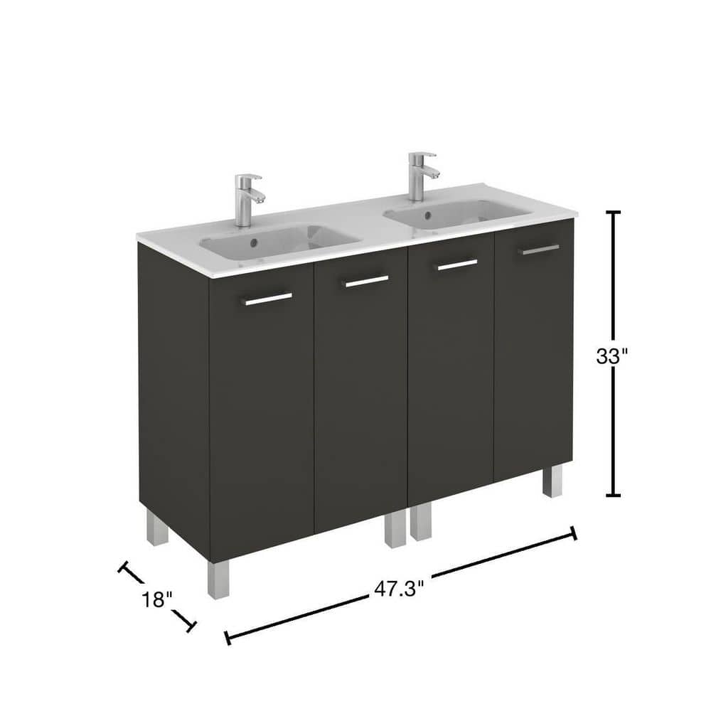 Modern Anthracite 47'' Double Sink MDF Bathroom Vanity