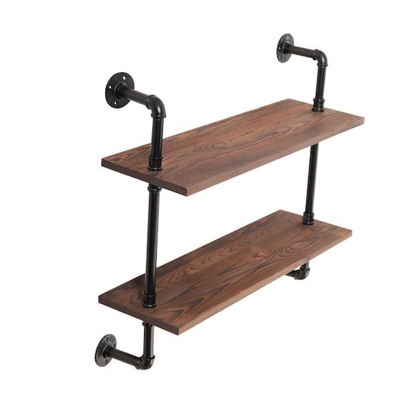 Tatahance 9.8 in. x 31.5 in. x 28.9 in. Brown Wood Decorative Wall Shelves with Metal Frame