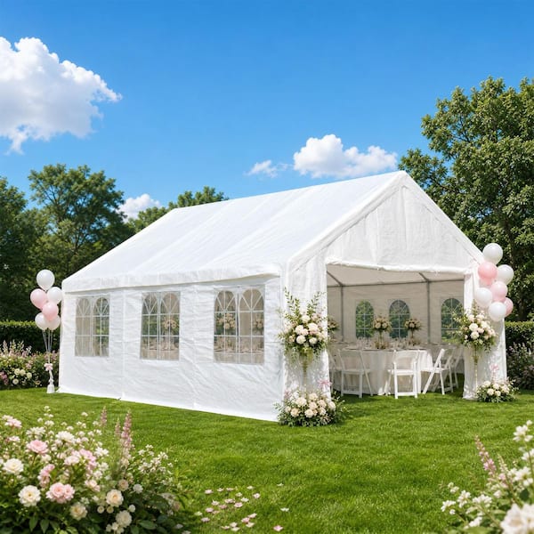 20 ft. x 20 ft. Large Wedding Party Tent Commercial Event Canopy with Removable Sidewalls, White