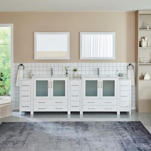 Brescia 108 in. W x 18 in. D x 36 in. H Bathroom Vanity in White with Double Basin Top in White Ceramic and Mirrors