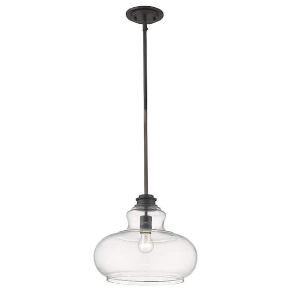 100-Watt 1-Light Bronze Pendant Light with Crystal, No Bulbs Included
