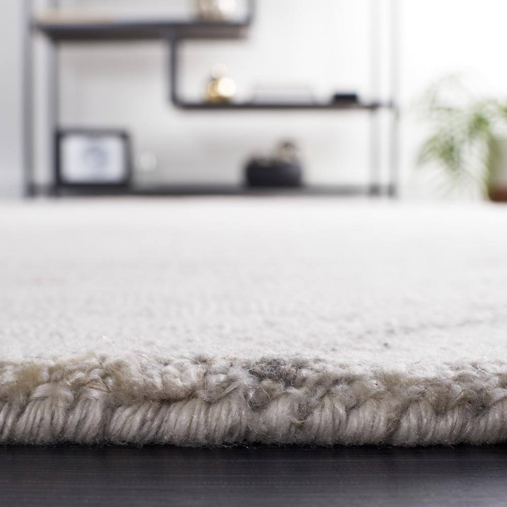 Light Grey and Beige Abstract Wool Square Rug
