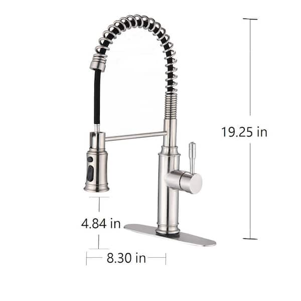 Pull-Down Spring Neck Sprayer Kitchen Faucet Brushed Nickel, grid buy and strainer