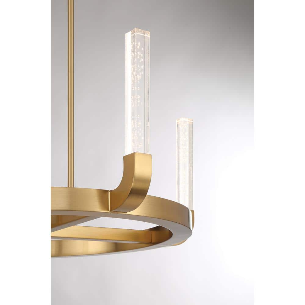 Warm Brass 4-Light LED Chandelier with Clear Seeded Acrylic Shades