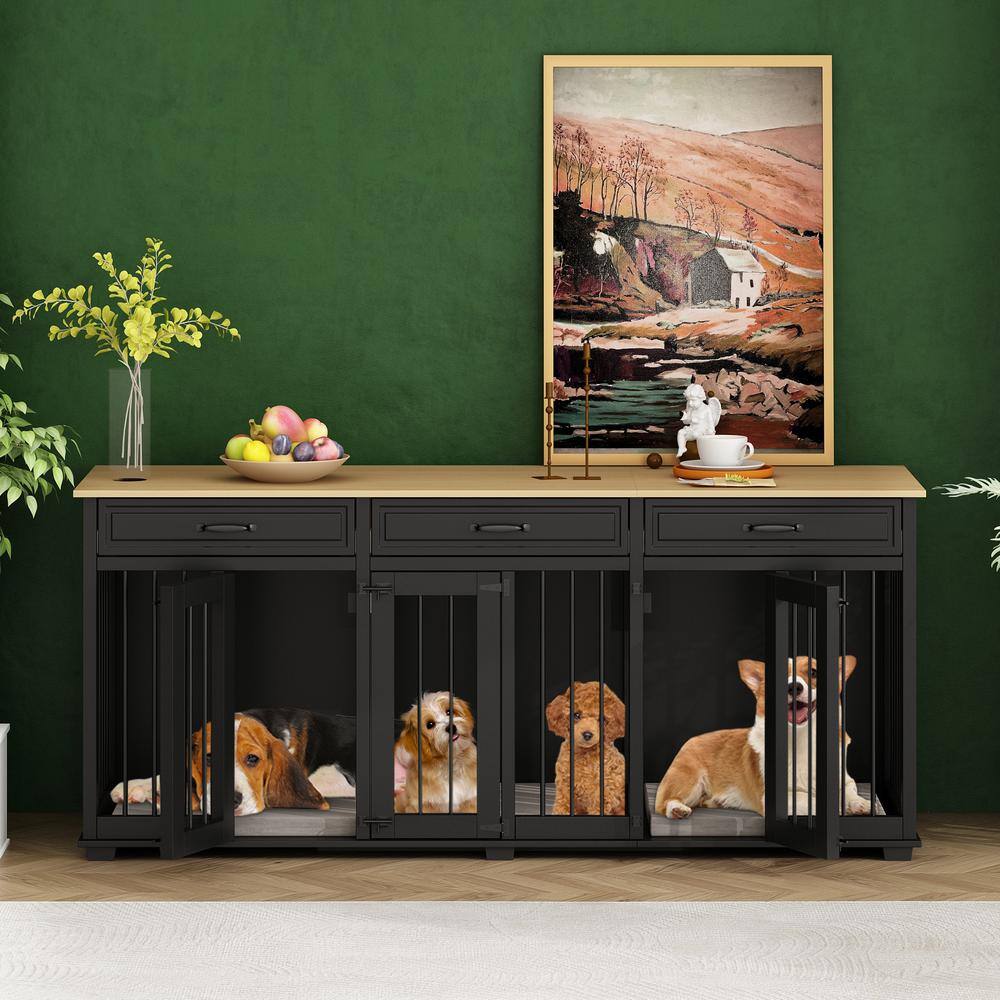 FUFU&GAGA HeavyDuty Wooden Dog Crate Furniture for 3Dogs, Large Dog