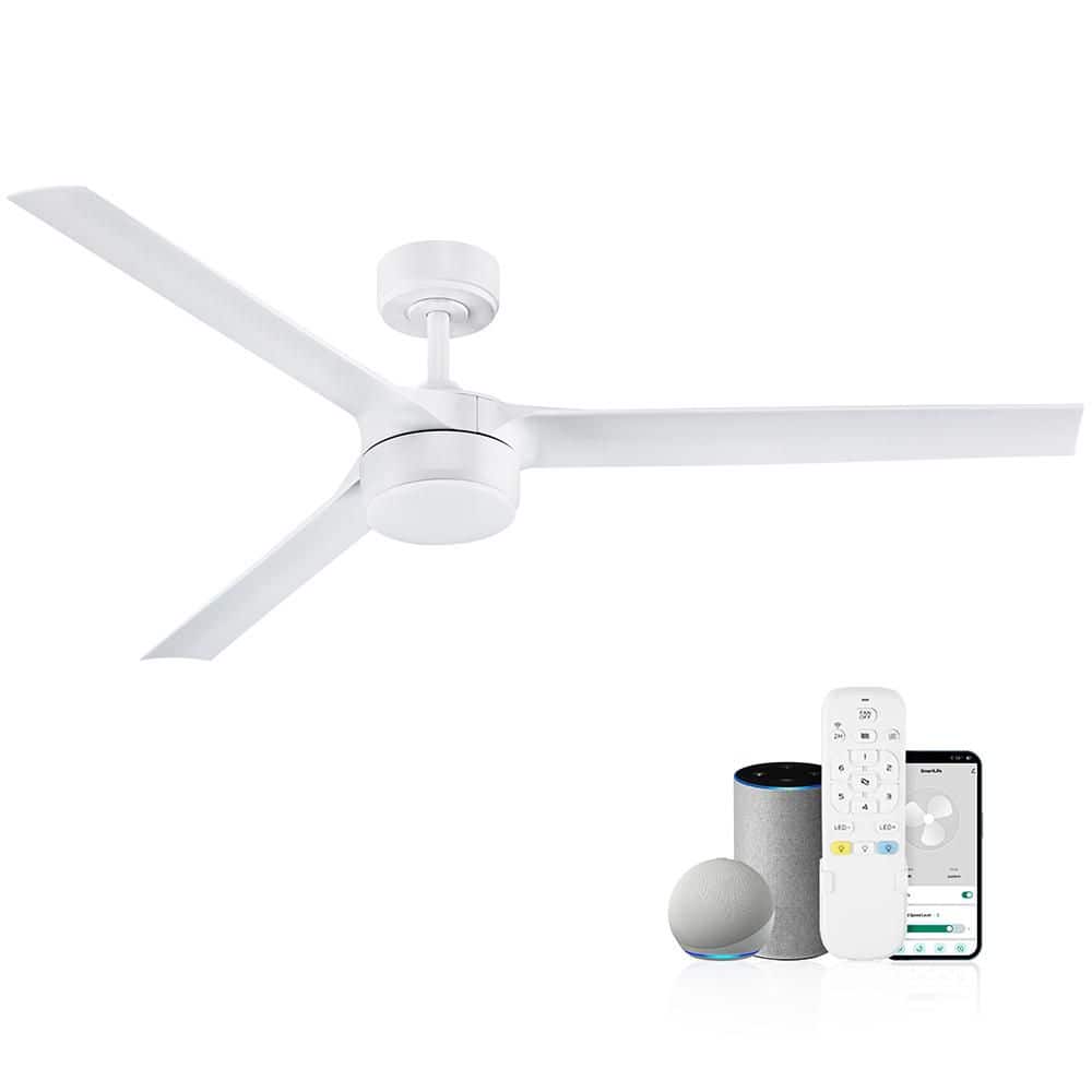 Smart 52 in. White 3 Blades Downrod Standard Ceiling Fan with Light and Controlled by WIFI Alexa App and Remote Included price history on PriceWatchPro