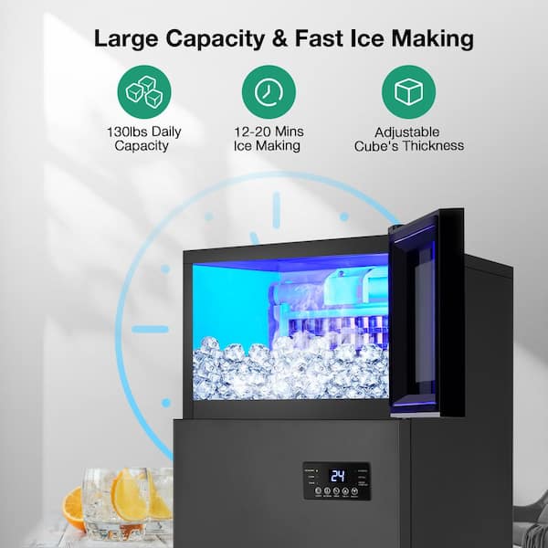 Upgraded Commercial Ice Maker Machine 130LBS/24H with 35LBS Storage  Bin,15Inch Wide Ready in 11-20 Mins Under Counter/Freestanding Stainless  Steel