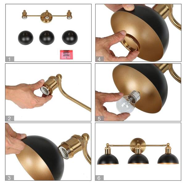 Zevni Modern 3-Light Black Bathroom Vanity Light, 22.5 in. Bowl