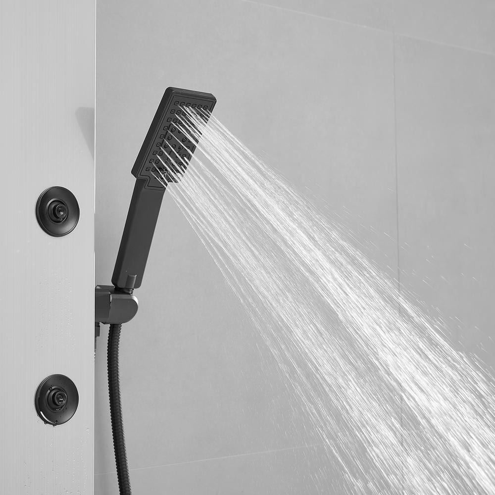 Brushed Nickel 4-Jet Rainfall Shower Panel System with Handheld Wand