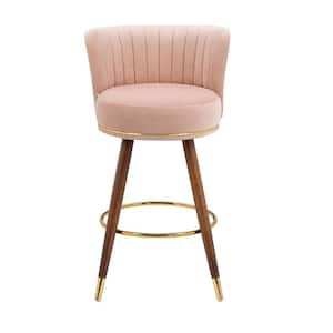 36 in. Upholstered Low Back Wood Counter Bar Stools with Pink Velvet Seat (Set of 2)