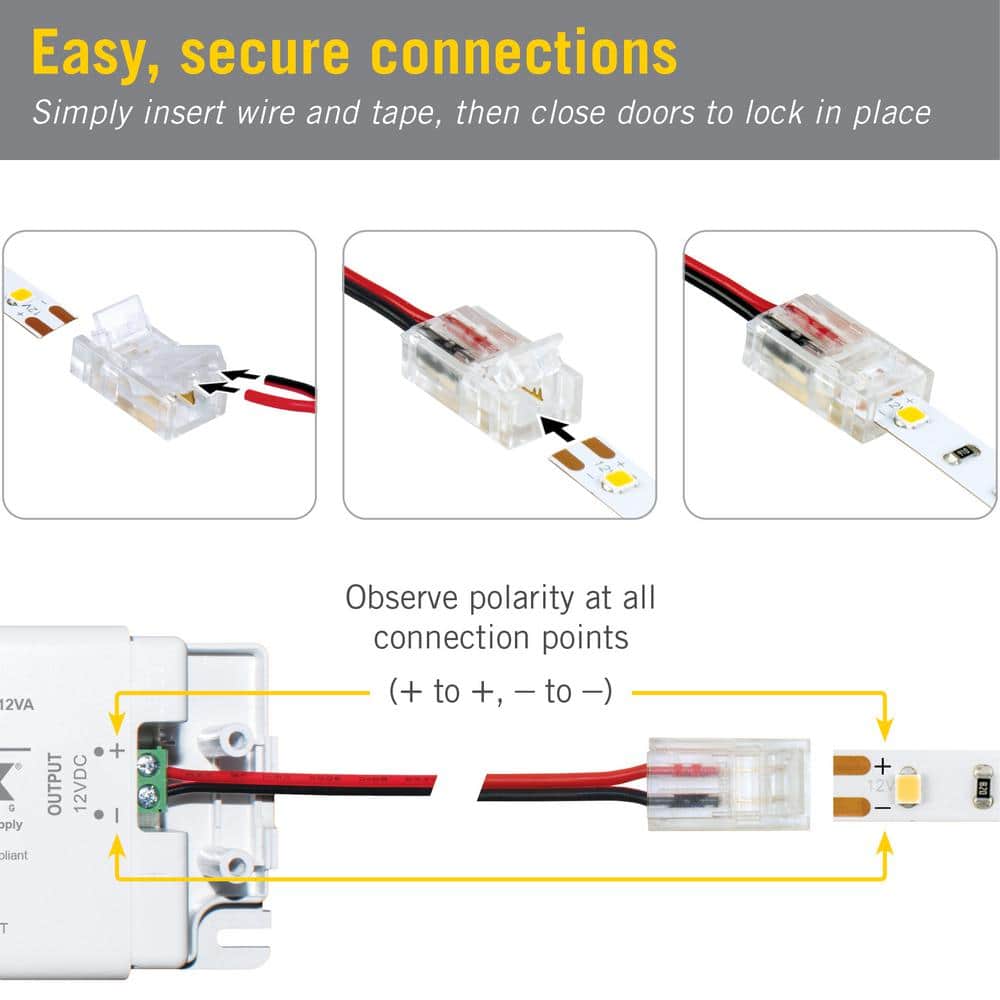 Clear Plastic 2 Pin LED Strip Light Connectors, 6 Pack