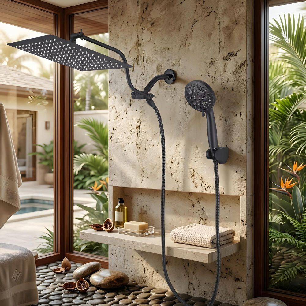 7-Spray 12 in. Shower System with Wall Mounted Rainfall Shower Head and Handheld Shower in Black price history on PriceWatchPro