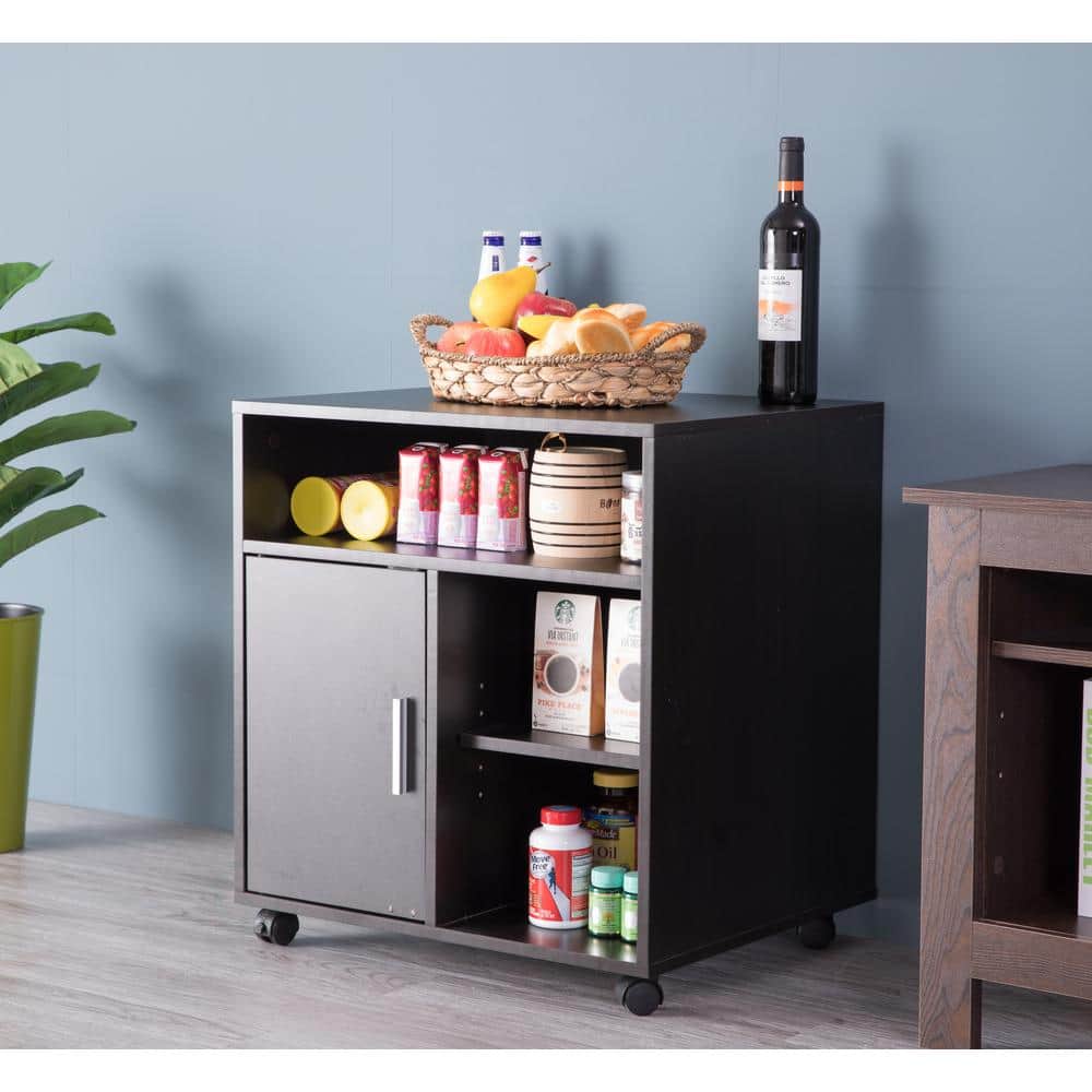 Black Wood Office Storage Stand with Casters