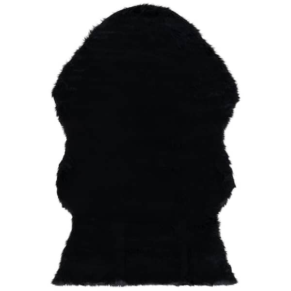 Faux Sheep Skin 5 ft. x 8 ft. Black Solid Color Gradient Area Rug