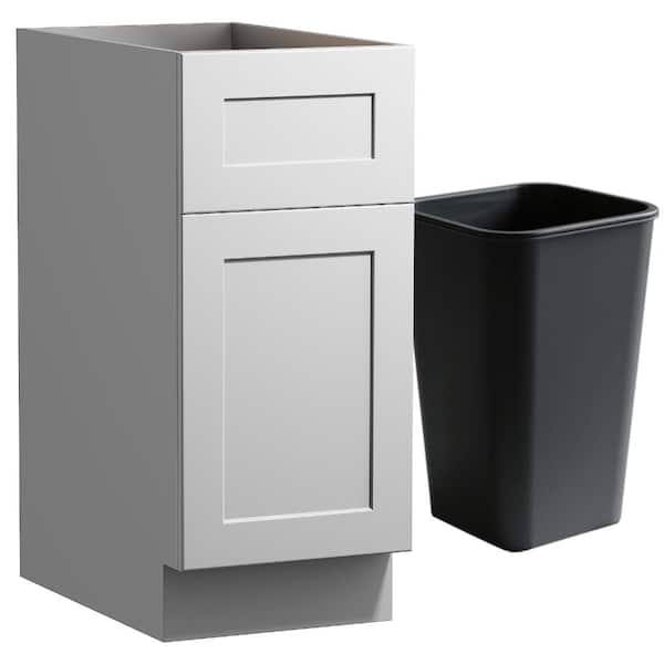 15 in. W x 24 in. D x 34.5 in. H Ready to Assemble Trash Can Kitchen Cabinet in White with Trash Can