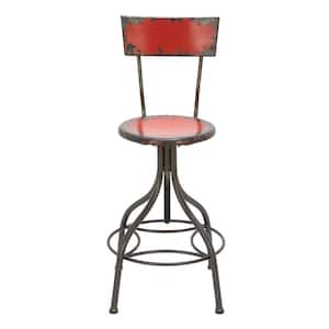 41 in. Red Metal Bar Stool with Backrest