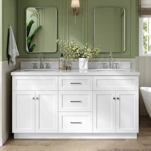 Hamlet 67 in. W x 22 in. D x 36 Double Sink Freestanding Bath Vanity in White with Carrara White Marble Top