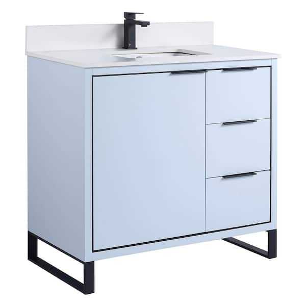 FINE FIXTURES Opulence 36 in. W x 18 in. D x 33.5 in. H Bath Vanity in Pastel Blue with White Single sink Top