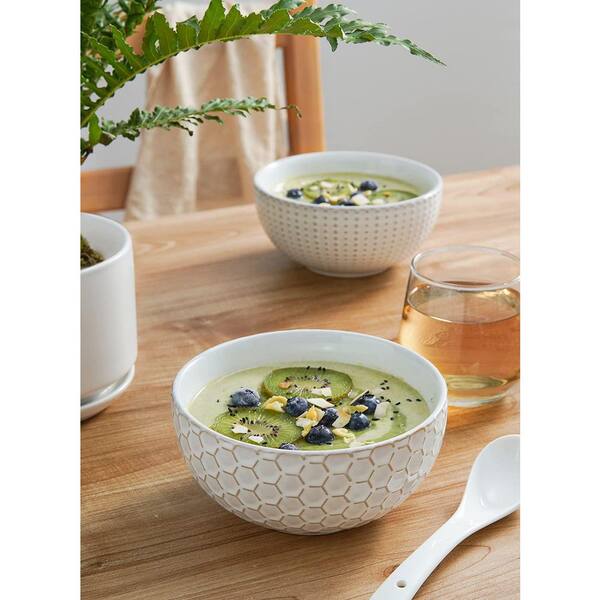 26 fl. oz. Ceramic Soup Bowl for Kitchen, 6 in. Embossment Stoneware Bowl for Pho, Chip, Fruits, Salad (4-Pack)