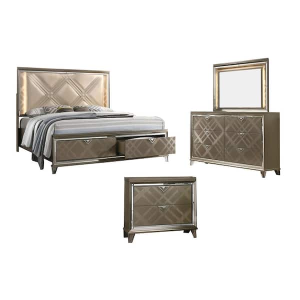 Best Quality Furniture New York 4-Piece Majestic Gold Queen Bedroom Set