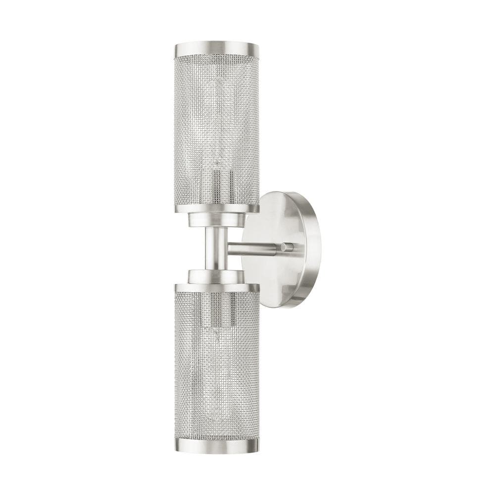 Brushed Nickel 2-Light Wall Sconce with Stainless Steel Mesh Shade
