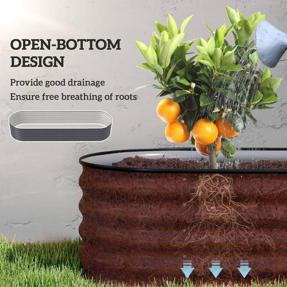 Dark Gray Galvanized Steel Raised Garden Bed Kit with Safety Edging