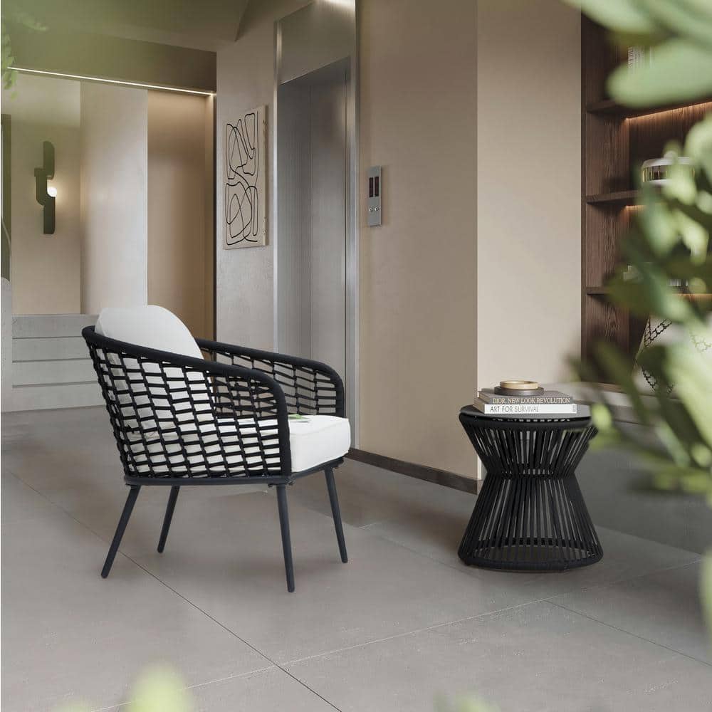 Nuu Garden 3-Piece Aluminum Outdoor Dining Patio Bistro Set with White Cushion - 2
