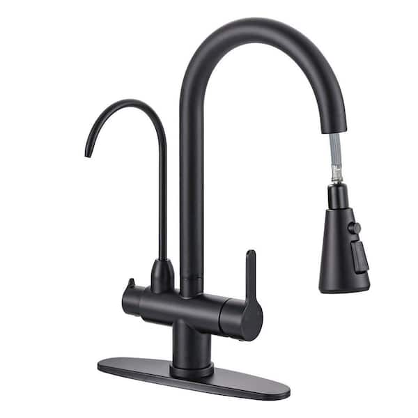 16.7 inch 2 In 1 Stainless Steel Pull Down Sprayer Kitchen Faucet with 360° Swivel Drinking Water Faucet in Matte Black
