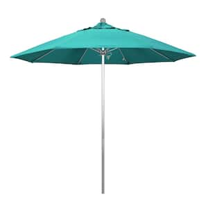 9 ft. Silver Aluminum Commercial Market Patio Umbrella with Fiberglass Ribs and Push Lift in Aruba Sunbrella