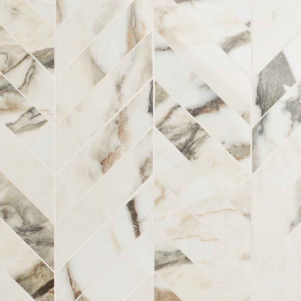Calacatta Rustico Polished Porcelain Chevron Mosaic Tile
