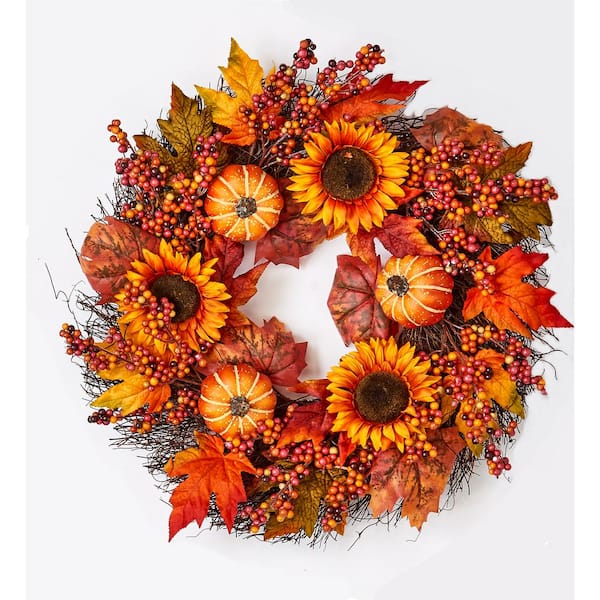 26 in. Artificial Oak Leaf Berry Wreath 7732 - The Home Depot