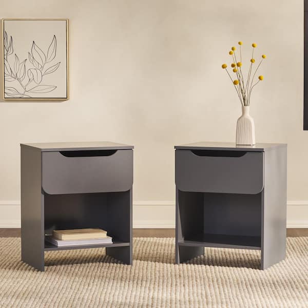 Walker Edison Furniture Company 1-Drawer Dark Grey Modern Nightstand with Cubby, Set of 2