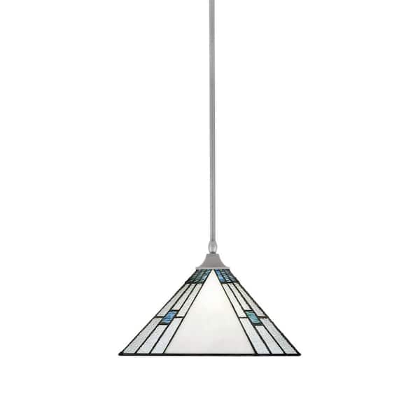 Unbranded Kingston 14 in. 1-Light Brushed Nickel Stem Pendant Light with 14 in. Sky Ice Art Glass Shade, no bulb included