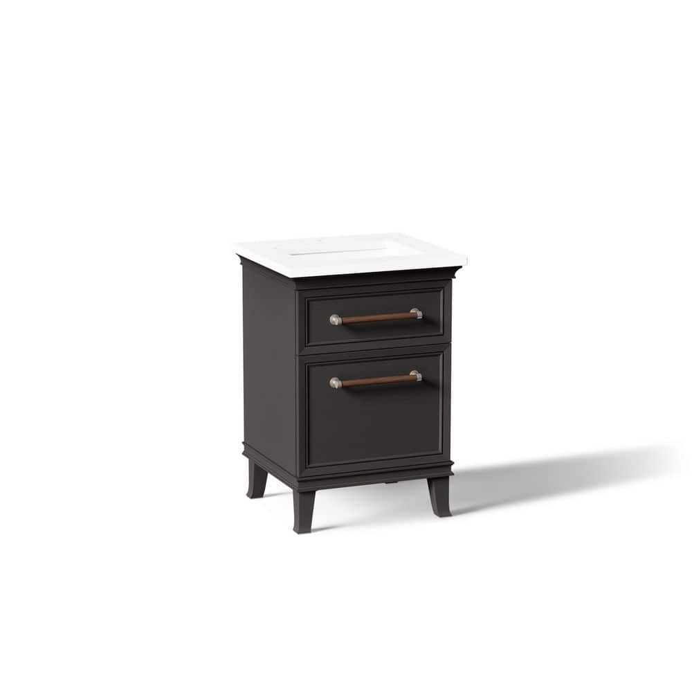 Artifacts 24 in. Freestanding Carbon Oak Bath Vanity with Miami White Quartz Top And Nickel Hardware