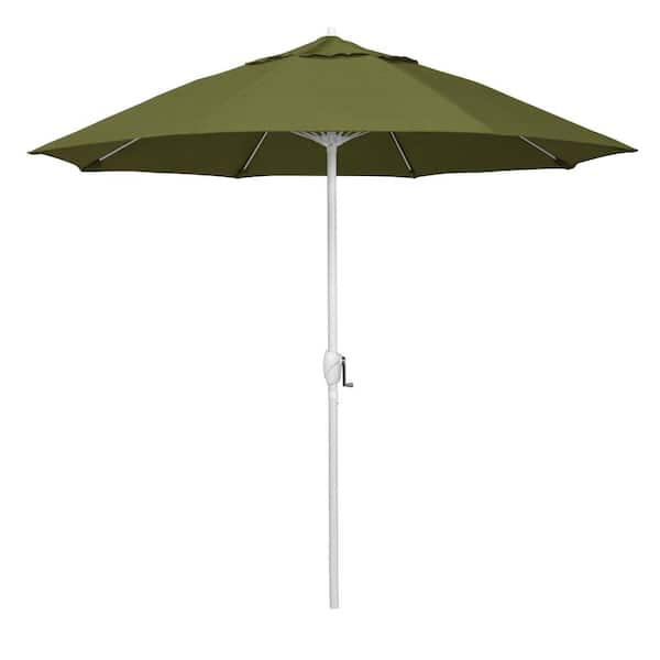 California Umbrella 9 ft. Matted White Aluminum Market Patio Umbrella Fiberglass Ribs and Auto Tilt in Palm Pacifica