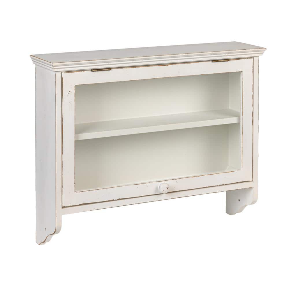 Ivory Wood and Glass Wall Cabinet with Hooks