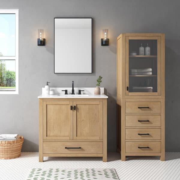 Unbranded Modero 24 in. W x 20 in. D x 71 in. H Brown wood Freestanding Linen Cabinet in Brushed Oak finish