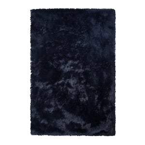Polyester Faux Fur Navy 8 ft. x 10 ft. Solid Fluffy Area Rug