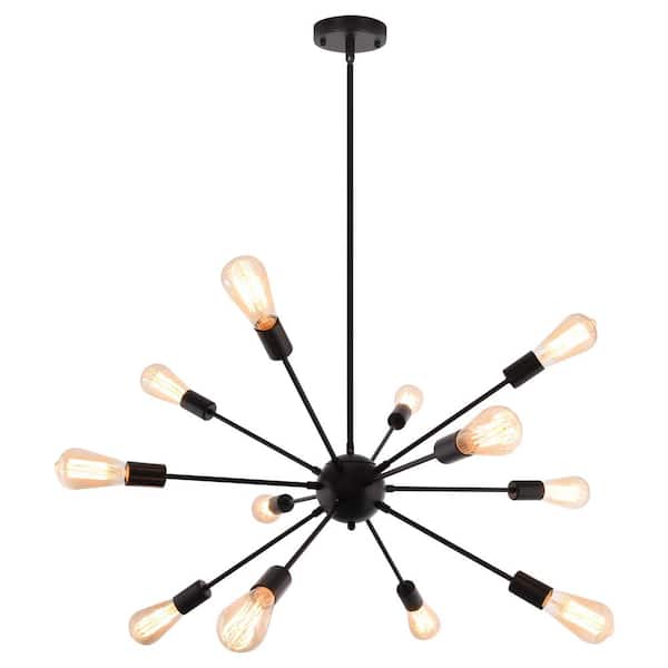 12-Light Black Sputnik Style Chandelier Modern Ceiling Light Fixtures