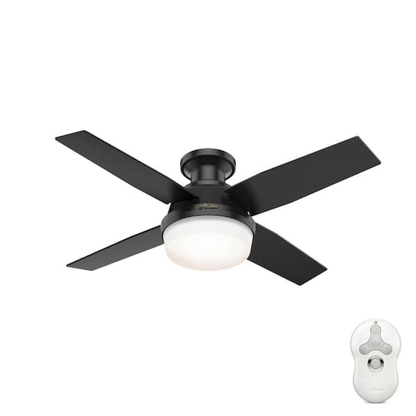 Hunter Dempsey 44 in. Indoor/Outdoor Matte Black LED Low Profile Ceiling Fan with Light Kit and Remote Control