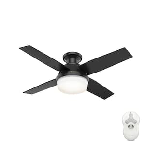 Dempsey 44 in. Indoor/Outdoor Matte Black LED Low Profile Ceiling Fan with Light Kit and Remote Control
