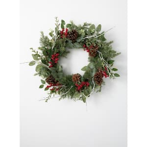 24 in. Unlit Green Artificial Pine Christmas Wreath with Berries