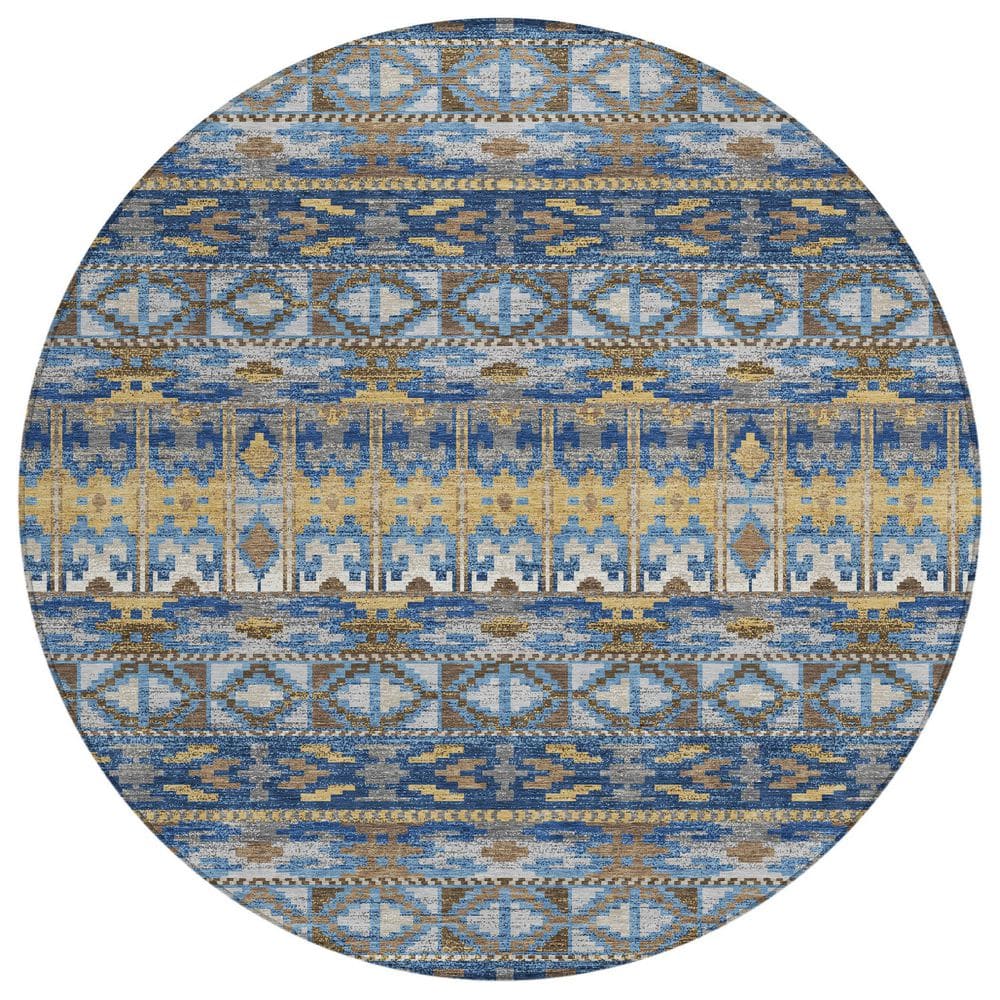 Chantille Machine Washable Indoor/Outdoor Abstract ACN2635 Navy 8 ft. x 8 ft. Round Rug price history on PriceWatchPro