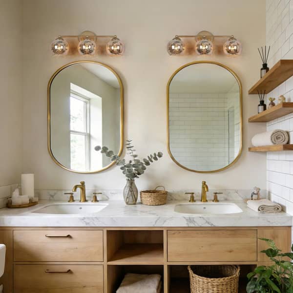 Zevni 21 in. 3-Light Modern Gold Bathroom Vanity Light, Globe