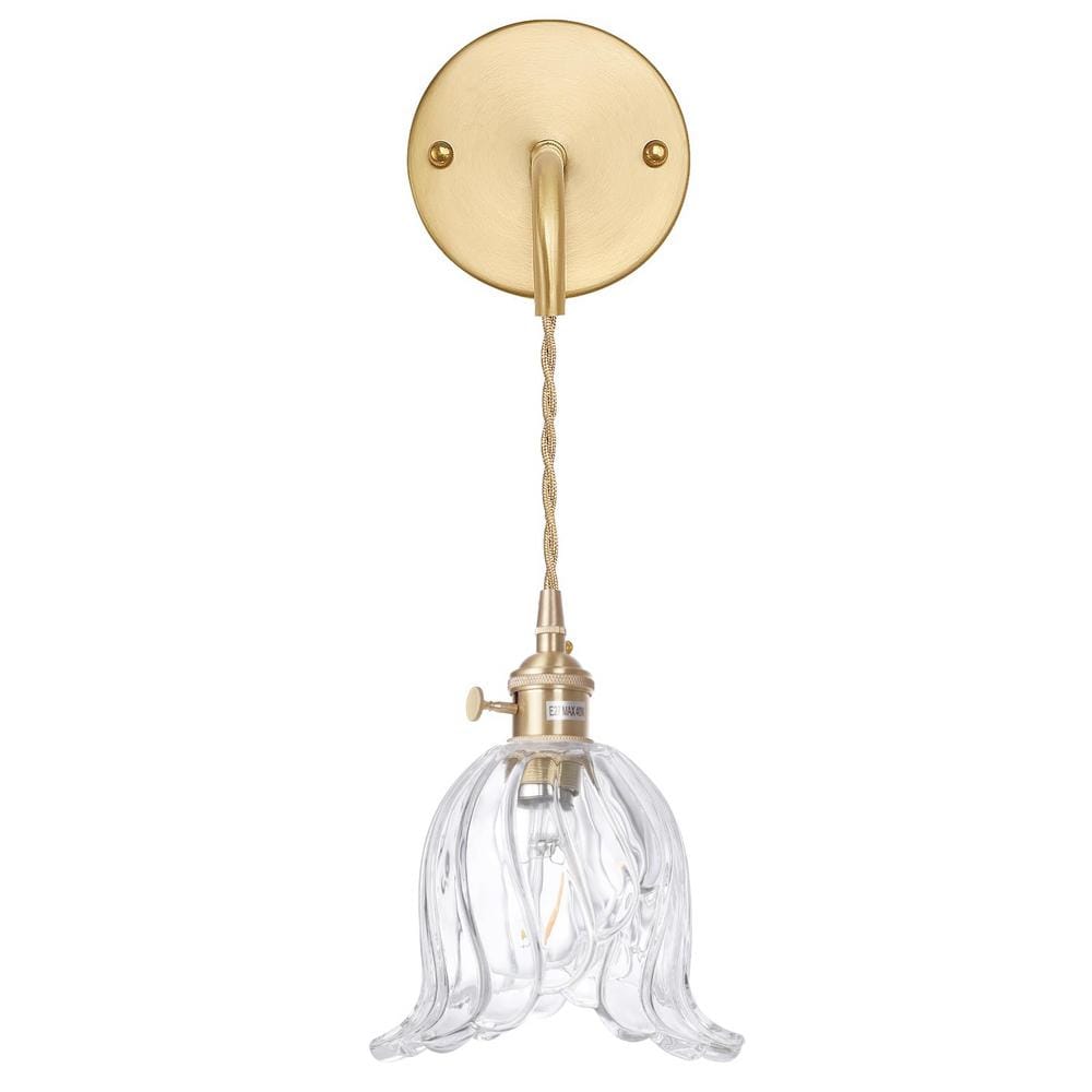 Retro 4.72 in. 1 Light Gold Vintage Smart Home Wall Sconce with Wings Clear