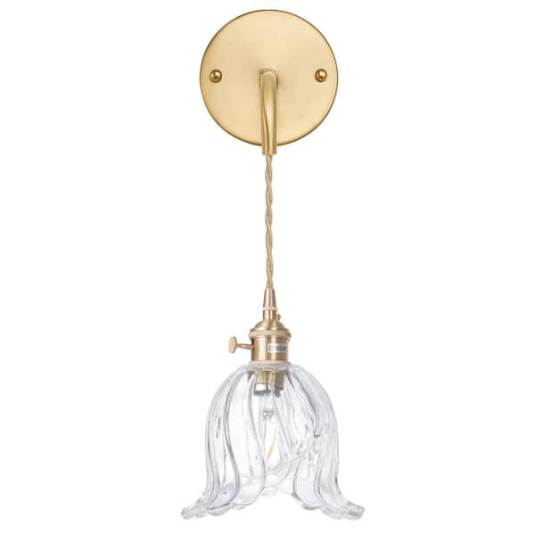 Unbranded Retro 4.72 in. 1 Light Gold Vintage Smart Home Wall Sconce with Wings Clear Glass Shade