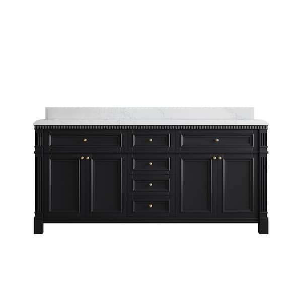 Willow Collections Paris 72 in. W x 22 in. D x 36 in. H Double Sink Bath Vanity in Black with 1.5 in. Empira White qt. Top