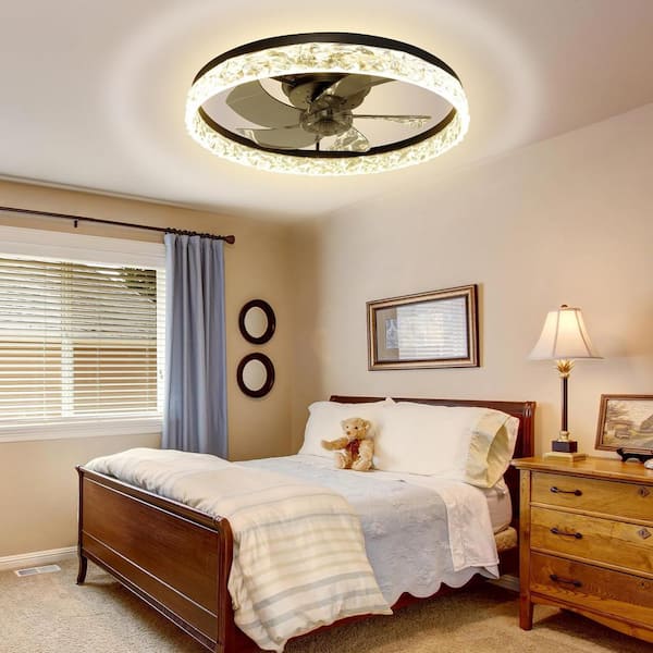 Ltemziiy 20 in. Indoor Modern Black Crystal Flush Mount Ceiling