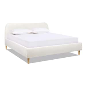 Roman 82 in. Wood Frame King Modern Platform Bed with Curved Headboard Upholstered Boucle in Ivory White