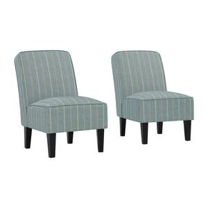Brodee Upholstered Armless Accent Chairs in Turquoise & Tan Stripe (Set of 2